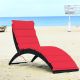 Costway Folding Patio Rattan Lounge Chair Chaise Cushioned Portable Garden Lawn - Red