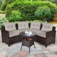 Costway 4PCS Outdoor Patio Rattan Furniture Set Cushioned Sofa Table - dark brown&Grey