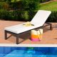 Costway Patio Rattan Lounge Chair Chaise Recliner Back Adjustable Cushioned W/Wheels - white