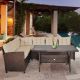 Costway 3PCS Rattan Dining Set Patio Furniture 6 Seats Sofa Cushioned - as pic