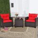 Costway 3PCS Patio Rattan Furniture Set Cushioned Conversation Set Sofa Coffee Table - Red