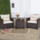Costway 3PCS Patio Rattan Furniture Set Cushioned Sofa Coffee Table Garden - Off-White