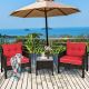 Costway 3PCS Outdoor Rattan Conversation Set Patio Furniture Cushioned Sofa Chair - Red