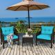 Costway 3PCS Outdoor Rattan Conversation Set Patio Garden Cushioned Sofa Chair - Turquoise