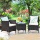 Costway Outdoor 3 PCS PE Rattan Wicker Furniture Sets Chairs Coffee Table Garden - Beige