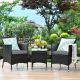 Costway Outdoor 3 PCS PE Rattan Wicker Furniture Sets Chairs Coffee Table Garden - Gray