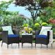 Costway Outdoor 3 PCS Rattan Wicker Furniture Sets Chairs Coffee Table Garden - Navy