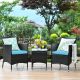 Costway Outdoor 3 PCS Rattan Wicker Furniture Sets Chairs Coffee Table Garden - Blue