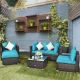 Costway 6PCS Patio Rattan Furniture Set Cushion Sofa Coffee Table - Turquoise