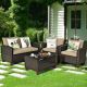 Costway 4PCS Patio Rattan Furniture Set Solid Wood Leg Cushioned Sofa Garden Lawn - as pic