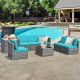 Costway 8 PCS Wicker Sofa Rattan Furniture Set Patio Furniture w/ Storage Table - Turquoise