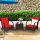 Costway 3 PCS Patio Wicker Rattan Furniture Set Coffee Table & 2 Rattan Chair W/Cushions - Red
