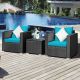 Costway 3PCS Patio Rattan Wicker Furniture Set Sofa Table W/Cushion - Turquoise