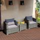 Costway 3 PCS Patio Rattan Furniture Bistro Set Cushioned Sofa Chair Glass Table Garden - Mix Grey/Grey
