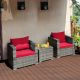 Costway 3 PC Patio Rattan Furniture Bistro Set Cushioned Sofa Chair Table - Red