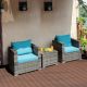 Costway - Costway3 PC Patio Rattan Furniture Bistro Set Cushioned Sofa Chair - Turquoise