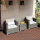 Costway 3 PC Patio Rattan Furniture Bistro Set Cushioned Sofa Chair Table - White