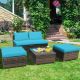 Costway 5PCS Patio Rattan Wicker Furniture Set Armless Sofa Ottoman Cushioned - Turquoise
