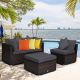 Costway 4PCS Patio Rattan Furniture Set Sofa Ottoman Cushion Garden Deck - Gray