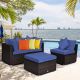 Costway 4PCS Patio Rattan Furniture Set Sofa Ottoman Cushion Garden Deck - Navy