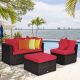Costway 4PCS Patio Rattan Wicker Furniture Set Cushioned Sofa Ottoman Garden Deck - Red