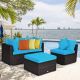 Costway 4PCS Patio Rattan Wicker Furniture Set Cushioned Sofa Ottoman Garden - Turquoise