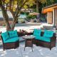 Costway 4PCS Outdoor Patio Rattan Furniture Set Cushioned Sofa Table - Dark Brown/Turquoise