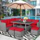 Costway 7 PCS Patio Rattan Dining Set Sectional Sofa Couch Ottoman Garden - Red