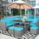 Costway 7 PCS Patio Rattan Dining Set Sectional Sofa Couch Ottoman Garden - Turquoise