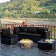 Costway 5PCS Patio Rattan Furniture Set Cushioned Sofa Chair Coffee Table - Black