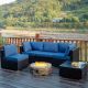 Costway 5PCS Patio Rattan Furniture Set Cushioned Sofa Chair Coffee Table - Navy