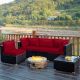 Costway 5PCS Patio Rattan Furniture Set Cushioned Sofa Chair Coffee Table - Red