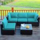 Costway 5PCS Patio Rattan Furniture Set Cushioned Sofa Chair Tea Table - Turquoise