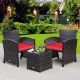 Costway 3PCS Patio Rattan Wicker Furniture Cushion Sofa Coffee Table - Red,Mix brown