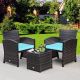 Costway 3PCS Patio Rattan Wicker Furniture Cushion Sofa Coffee Table - Turquoise,Mix brown
