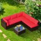 Costway 6PCS Patio Rattan Furniture Set Cushioned Sofa Coffee Table - Red