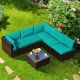 Costway 6PCS Patio Rattan Furniture Set Cushioned Sofa Coffee Table - Turquoise