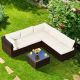 Costway 6PCS Patio Rattan Furniture Set Cushioned Sofa Coffee Table Garden - White