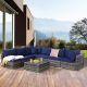 Costway 7PCS Patio Rattan Furniture Set Sectional Sofa Garden Cushion - Navy