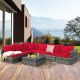 Costway 7PCS Patio Rattan Furniture Set Sectional Sofa Garden Cushion - Red