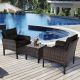 Costway 3PCS Outdoor Rattan Conversation Set Patio Garden Cushioned Sofa Chair - Black