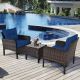 Costway 3PCS Outdoor Rattan Conversation Set Patio Garden Cushioned Sofa Chair - Navy