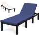 Costway Patio Rattan Lounge Chair Chaise Recliner Adjust Cushion Cover - Navy/Off white