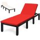 Costway Patio Rattan Lounge Chair Chaise Recliner Adjust Cushion Cover - Red/Off white