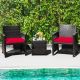 Costway 3PCS Patio Wicker Furniture Set Storage Table W/Protect Cover - Red,Mix Brown