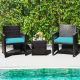 Costway 3PCS Patio Wicker Furniture Set Storage Table W/Protect Cover - Turquoise,Mix Brown