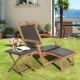 Costway 2PCS Patio Rattan Folding Lounge Chair Table Acacia Wood W/Retractable Footrest - Mix Brown,Natural