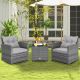 Costway 3PCS Patio Rattan Furniture Bistro Set Cushioned Sofas Side Table Armrest - Grey Rattan & Grey Cushion