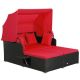 Costway Patio Rattan Daybed Lounge Retractable Top Canopy Side Tables Cushions - Red