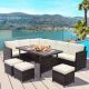 Costway 7 PCS Patio Furniture Set Rattan Sectional Conversation Sofa Coffee Table Porch - Mixed Brown/White